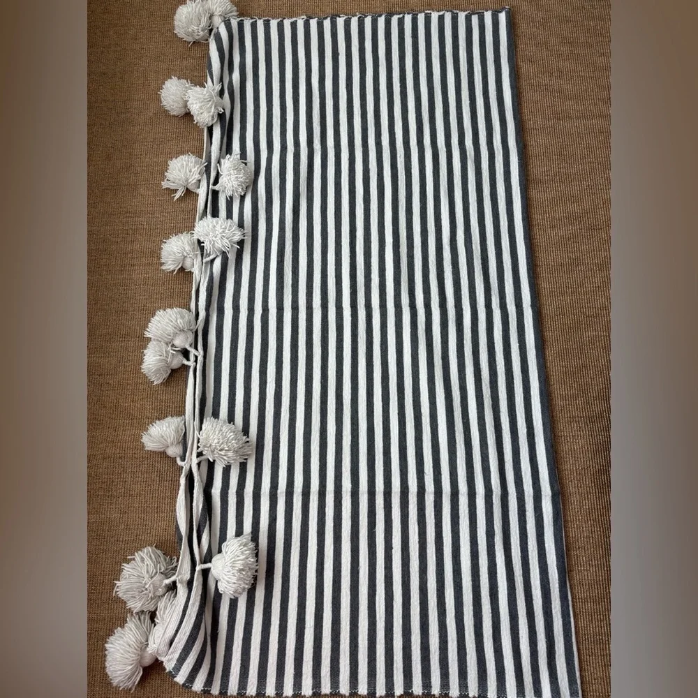 Handwoven Moroccan Soft Blanket with Pom Poms and Tassels - Boho Throw Blanket